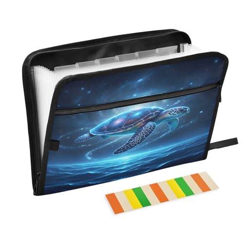 Sea Turtle Starry Sky 13 Pocket File Organizer Expanding File Folder with Front Pouch Portable Business File Storage Document Organizer Folder with Zipper - color: Sea Turtle Starry Sky