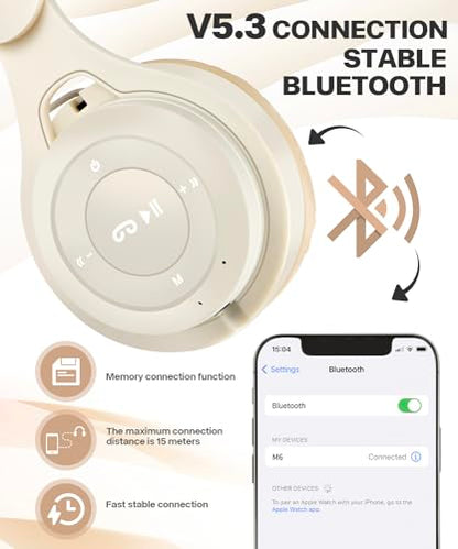 Kids Bluetooth Headphones, Over Ear Children's Wireless Bluetooth 5.3 Headsets, Built-in Mic, Comfortable Wear & HD Sound, Kids Headphones for Boys Girls School Travel iPad Tablet (Beige) - color: Beige