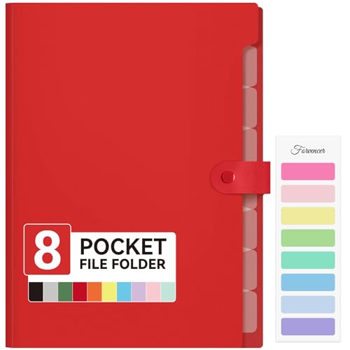 Forvencer Expanding File Folder with 8 Pocket, Letter Size Accordion File Organizer, Portable Folders for Documents, Cute Paper Organizer, Filling Products for School Office Supplies, A4 Size, Red - color: Red