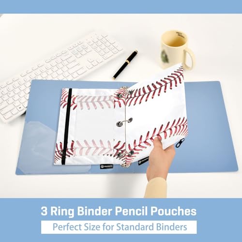 Baseball Pencil Pouches for 3 Ring Binder, Zipper Binder Pencil Case, 2 Pack Clear Window Case Bag for Office Organizers - color: Baseball