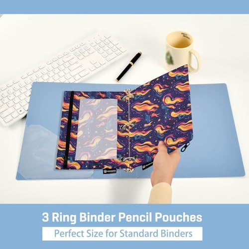 Binder Pencil Pouches Y2k Style with Fires Pen Case | Clear Window 3 Rings, Cosmetic Bags School Office Supplies Cosmetic Makeup Bag 2 Psc - color: Multi-flames