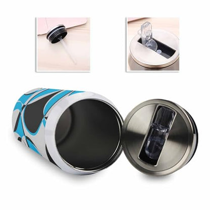 T&H XHome Abstract Circle Art 10oz Stainless Steel Tumbler with Lid & Straw-Double Wall Vacuum Insulated Travel Mug Modern Blue Grey Geometric Water Bottle Coffee Beverage Drinks Cup - size: 10 Ounces