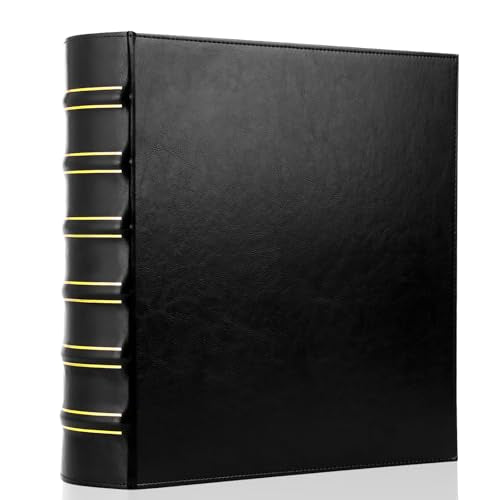 LETVPVOW Vintage Hardback 3 Ring Binder 2 Inch, Professional Leather Binders 2 Inch D Ring, Holds 400 Sheets Capacity - Black - color: Black, size: 2 Inch, style: 1 PCS
