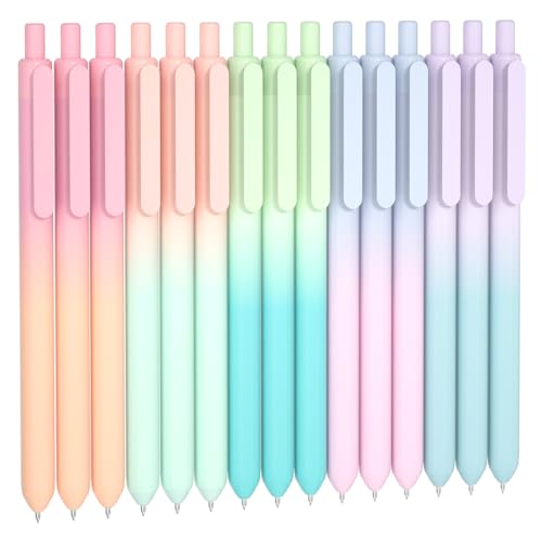 Shuttle Art Retractable Pastel Shifting Gel Ink Pens, 15 Pack Black Ink Pens, Cute Pens 0.5mm Fine Point Soft Aesthetic Barrel for Smooth Writing Journaling Taking Notes School Office Home - color: 15 Black Ink--Shifting Barrel