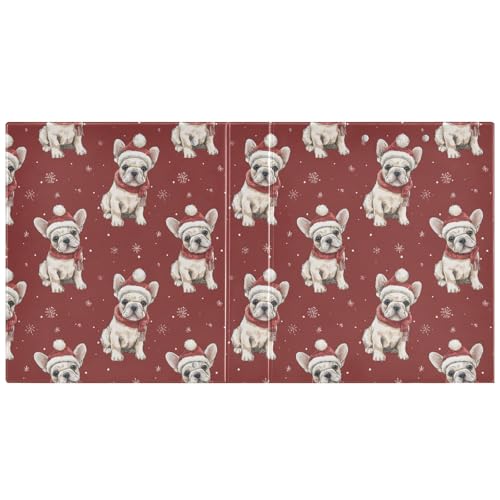 Fustylead Xmas Bulldog Puppy Wear Red Hat and Scarf 3 Ring Binder, D-Rings 1.5" Hardcover Folder, Fits 200 Sheets of A4 Paper, Durable Clipboard & Clean View with Inside Pockets for School Home Office - size: 12.4x10.63x2.36 Inch-1 Pack