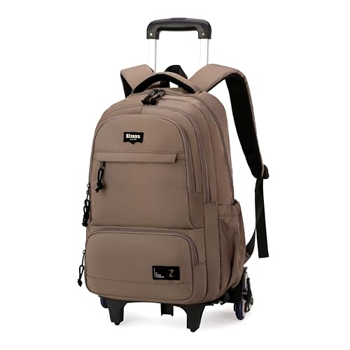 Rolling Backpack for Boys with Wheels Roller Backpack Wheeled School Bag for Teen Boys Brown - color: G 6 Wheels-brown, style: 6 Wheels