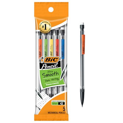 BIC Xtra-Smooth Mechanical Pencils with Erasers, Medium Point (0.7mm), 5-Count Pack, Bulk Mechanical Pencils for School or Office Supplies - size: 5 Count (Pack of 1), style: Medium