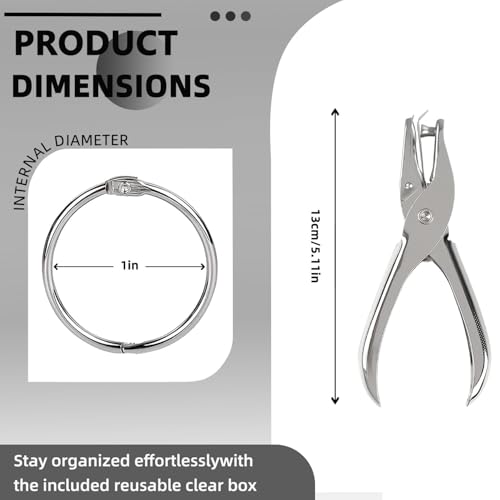 NEEWAY 80pcs Loose Leaf Binder Rings 1 Inch, Paper Rings with 1/4 Single Hole Punch, Metal Book Rings for Index Cards, Sliver