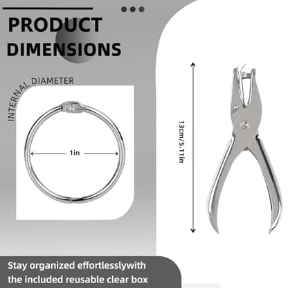 NEEWAY 80pcs Loose Leaf Binder Rings 1 Inch, Paper Rings with 1/4 Single Hole Punch, Metal Book Rings for Index Cards, Sliver