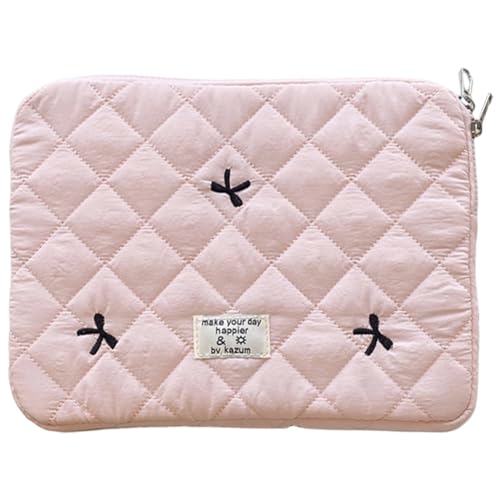 Cute Puffy Laptop Sleeve 13 Inch, Quilted Protective Case with Bow Embroidery, Coquette Y2K Preppy Kawaii Aesthetic Bag for 13” 14" Mac-Book & Laptops - color: Light Pink-Bow