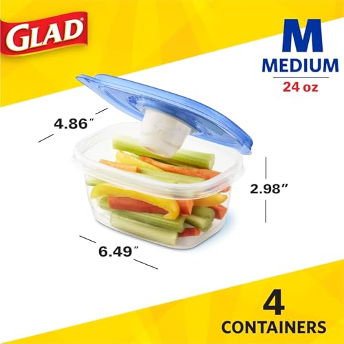 Glad GladWare To Go Snack Food Storage Containers with Lids, Medium Rectangle BPA Free Plastic with Built-In Dressing Cup for Salads and Snacks, Microwave Dishwasher Safe, 24 Oz, 4 Count - 2 Pack - size: 24 oz - 8 Count, style: Rectangle