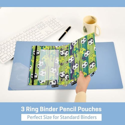 Soccer Ball Dense Print Pencil Pouch for 3 Ring Binder 2 Pcs Binder Pouches with Zipper Pocket Pencil Case Bag with Clear Window for Home Office School Supplies - color: Multi-soccer Ball Dense