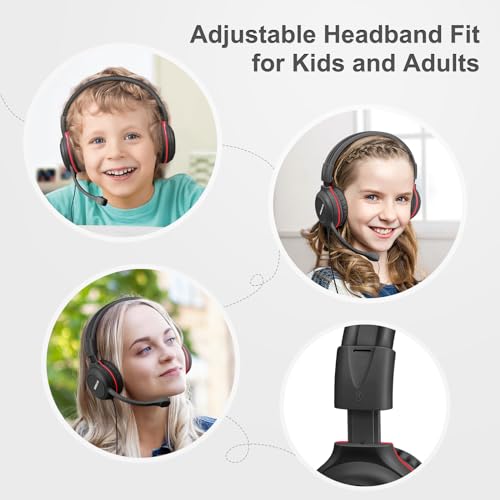 SIMOLIO Wired Headphones for School with Microphone, Stereo Kids Headphone with Flexible Swivel Boom Mic for Student K12 & Teacher & E-Learning, 3 Levels Volume Limiter Gaming Headsets for Boys, Girls - color: Black