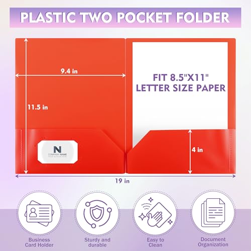 pmybupo 25 Pack Red 2 Pocket Folders Heavy-Duty Plastic Folders with Pockets,8.5x11 Document Folders for School and Office - color: Red