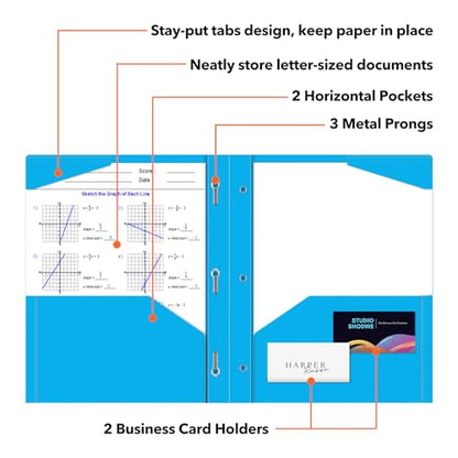 6 Pack Heavy Duty Plastic Pocket Folder with Prongs and Clear Front Pocket, 3 Pockets Folders with 3 Prongs and 2 Card Slot, Red File Folders Fit Letter Size Paper for Office School Home Business - color: Red