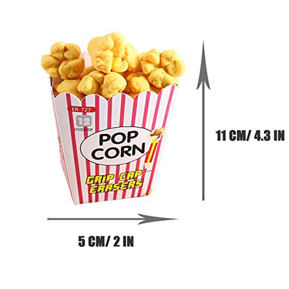 Pencil Top Erasers 36 Pack Popcorn Pencil Erasers Toppers Cap Erasers for Kids Cute Fun Novelty Food Erasers for Student School Supplies Prize Gifts Party Favors - style: Popcorn