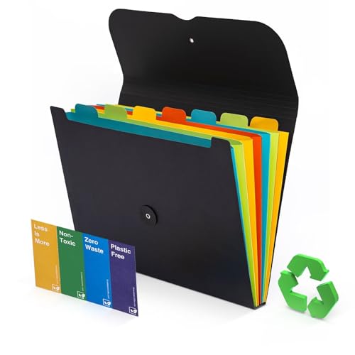 Expanding File Folder Accordion Plastic Free 7 Pocket Rainbow Divider Expandable Folders Organizer Black - color: Black