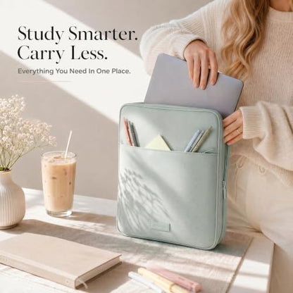 Sturdy 3 Ring Zipper Binder with Strap for School - Beautiful 1 Inch Zip Up Binder with 5-Tab Dividers Holds 420 Sheets, Books & Laptop - Easy to Carry Trapper Keeper Made of Premium Fabrics - color: Sage