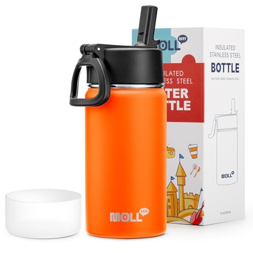 Small Water Bottle 12 oz Stainless Steel Vacuum Insulated Wide Mouth Sports Water Bottle with Straw, Travel Metal Water Flask with Silicone Boot, Orange - color: Orange, size: 12 Ounces