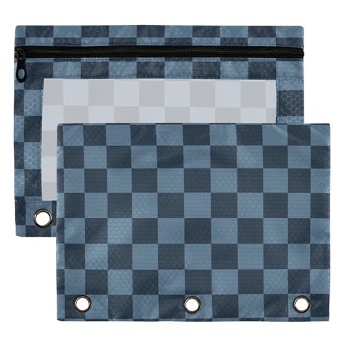 Steelblue Buffalo Plaid Binder Pouches 3 Ring for Boys Girls School Office College Supplies Blue Chessboard Darkblue Turquoise Aqua Pencil Pouches Case Bag with Clear Window and Zipper 2 Pack - color: Steelblue