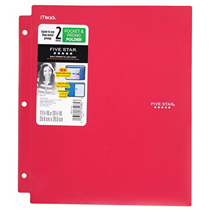 Five Star 2 Pocket Folders with Prong Fasteners, Folder with Pockets, Plastic, Color Selected For You, 1 Count (34084)