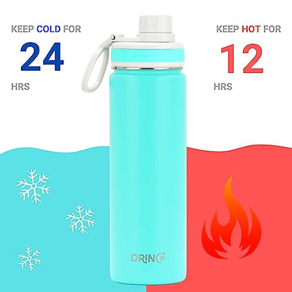 DRINCO Stainless Steel Water Bottle Spout Lid Vacuum Insulated Double Wall Water Bottle Wide Mouth (40oz 32oz 22oz 18oz 14oz) Leak Proof Keep Cold Sport Camping Hiking (22 oz, 22oz Teal) - color: 22oz Teal, size: 22 Ounces