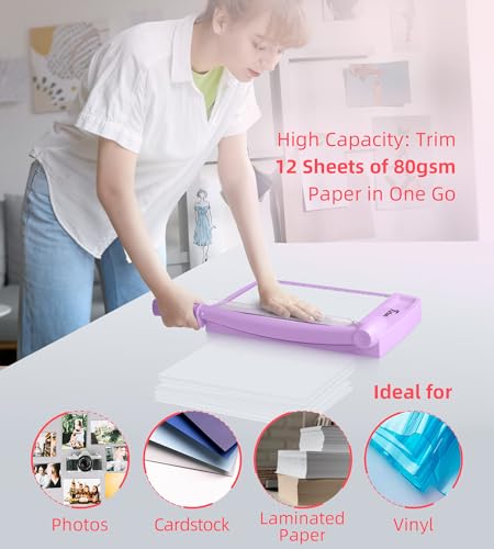 Firbon 12" Guillotine Paper Cutter, Heavy Duty 12-Sheet Capacity Trimmer for Cardstock, Photos, Scrapbooking, Office, Classroom, Studio (Purple) - color: Purple