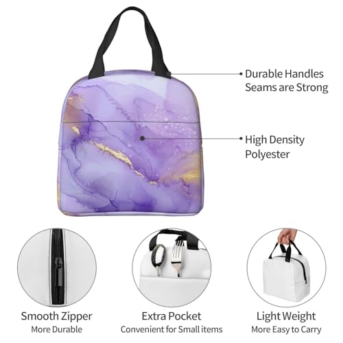 Lunch Bag Pastel Purple Marble Insulated Lunch Box Cooler Tote for Adults Student Boys Girls Women Men Work Office School Picnic Beach Reusable Lunchbox - color: B035