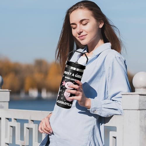 Queen Hero 30 oz Axolotls Tumbler with Handle, Large Insulated Tumbler with Flip & Straw Coffee Mug Cup Stainless Steel Gifts for Women Men Youth - color: Axolotls