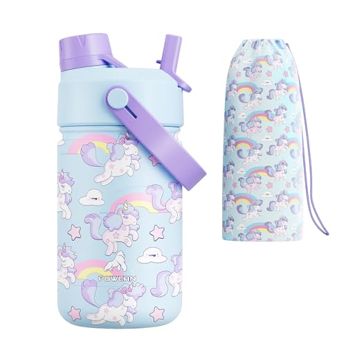 12 oz Kids Stainless Steel Water Bottle: 2-in-1 Straw Spout Lid, Leakproof, BPA-Free, Easy Clean, Keep Cold 24H, Insulated Cup with Carrier Bag for School, Travel, Playtime, Gift (Dreamy Unicorn) - color: Dreamy Unicorn, size: 12 Ounces