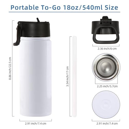 Volhoply 18oz Insulated Water Bottle Bulk 8 Pack,Kids Stainless Steel Water Bottles with Straw Lid,Double Wall Vacuum Reusable Metal Bottle,Wide Mouth Sports Flask For Cold Drink(Sublimation,8 Set) - color: Sublimation