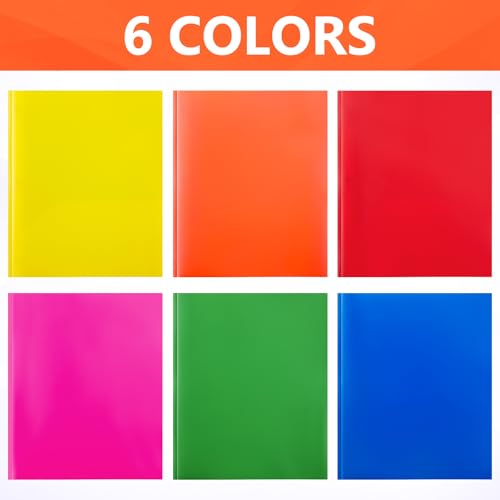 Cholemy 72 Packs Pocket Folders with Prongs Heavy Duty Plastic Folder with Business Card Slot 3 Prong Fasteners for School Office (Vivid) - color: Vivid