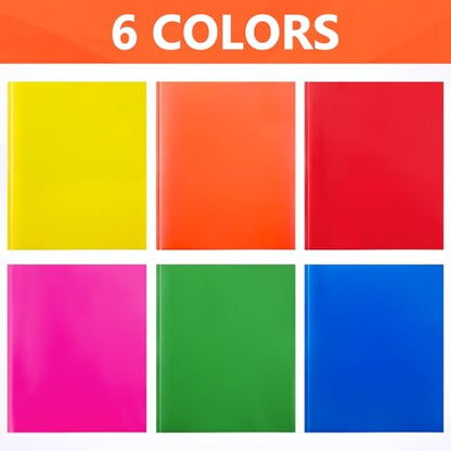 Cholemy 72 Packs Pocket Folders with Prongs Heavy Duty Plastic Folder with Business Card Slot 3 Prong Fasteners for School Office (Vivid) - color: Vivid