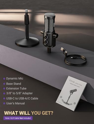 FIFINE AmpliTank TANK6S Vocal-Dynamic-Microphone, XLR-USB-Podcast-Microphone with Desktop Stand, Mute Button, Volume Knob, Studio Metal Built, Streaming-Mic for Content Creation, Music Recording - size: TANK6S