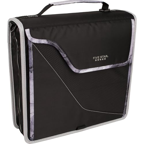 Five Star Zipper Binder, 3 Inch 3-Ring Binder with D Rings, Removable Padded Case, 5-Tab Expanding File and Multi-Use Strap, 850 Sheet Capacity, Black/Gray (29296IT8) - color: Black/Gray, size: 3 Inch