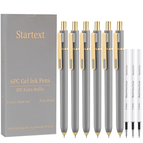 6피스 젤 펜-0.5mm 파인 포인트 블랙 잉크, 추가 리필 3개, 부드럽고 편안한 그립, 부드럽고 유창한 글씨, 남성 저널, 비즈니스 사무실 및 간호사 노트 작성을 위한 접이식 디자인 (그레이) - color: 회색.