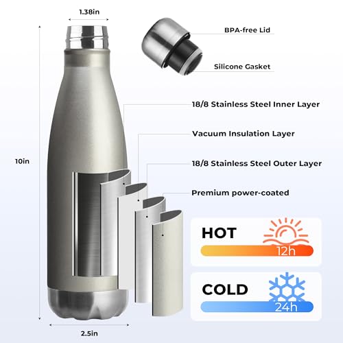 MEWAY 17oz Sport Water Bottle 8 Pack Vacuum Insulated Stainless Steel Leak-Proof Double Wall Cola Shape Water Bottle,Keep Drinks Hot & Cold (Cold Gray,8 Pack) - color: Cold Gray
