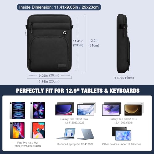 MoKo 13 Inch 360° Protective Tablet Sleeve Shoulder Bag with Earphone Hole | Fits iPad Pro 13-inch M5, iPad Air 13-inch M4, iPad Pro 12.9-inch and Galaxy Tab S9/S8 Plus 12.4-inch, Black - color: Black, style: 12.9 Inch