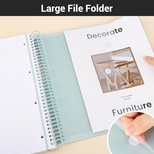 EUSOAR Spiral Notebook, A4 9.25" x 11.7" College Ruled 3 Subject Notebook with Pockets, Large Lined Spiral Journal Notebook, 240 Pages 90gsm Thick Paper, Cute Notebook for Office Travel School - color: Light Blue, style: A4 Lined