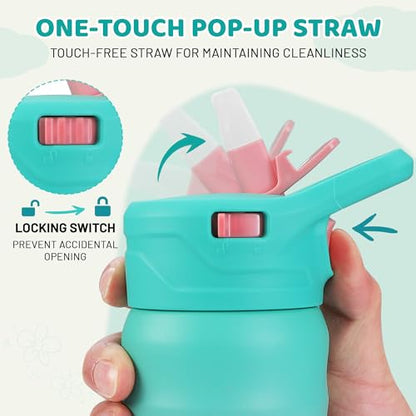 HAUSHOF Kids Water Bottle 2-Pack (12 oz) BPA-free with Straw and Stickers, Stainless Steel Vacuum Double Wall Insulated cup with Leak Proof for school, Gifts, Boys and Girls(Blue/Pink) - color: Blue/Pink(2 Pack)