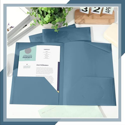 Henoyso 60 Pack Plastic Folders with Clear Front Pockets Bulk Heavy Duty File Folders with 2 Pockets and Card Slot for Student Teacher Back to School Supplies Office Presentation (Blue Gray) - color: Bue Gray
