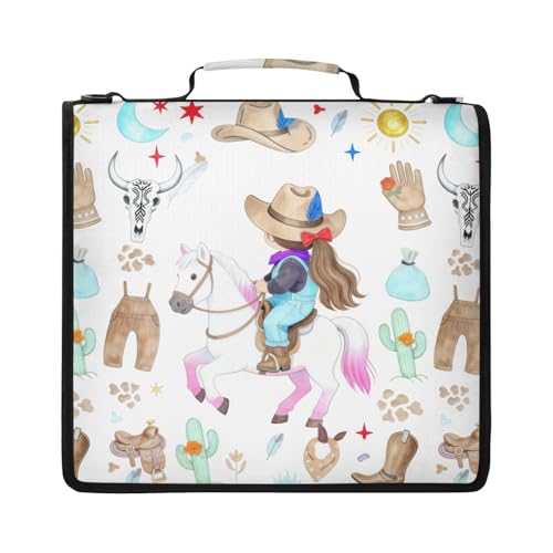 Cowgirl Wild West Running Horse Candy Zipper Binder 3 Ring, Multi-Pocket School & Office Personalized Binder Organizer, 800 Sheet Capacity, Compatible with 14-Inch Notebook, Back to School Gift - color: Option D