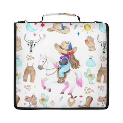 Cowgirl Wild West Running Horse Candy Zipper Binder 3 Ring, Multi-Pocket School & Office Personalized Binder Organizer, 800 Sheet Capacity, Compatible with 14-Inch Notebook, Back to School Gift - color: Option D