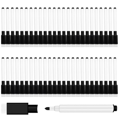 50-Pack Fine Tip Dry Erase Markers – 4.5 Inch with Eraser Cap, Black for Whiteboards and Office