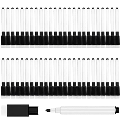 50-Pack Fine Tip Dry Erase Markers – 4.5 Inch with Eraser Cap, Black for Whiteboards and Office