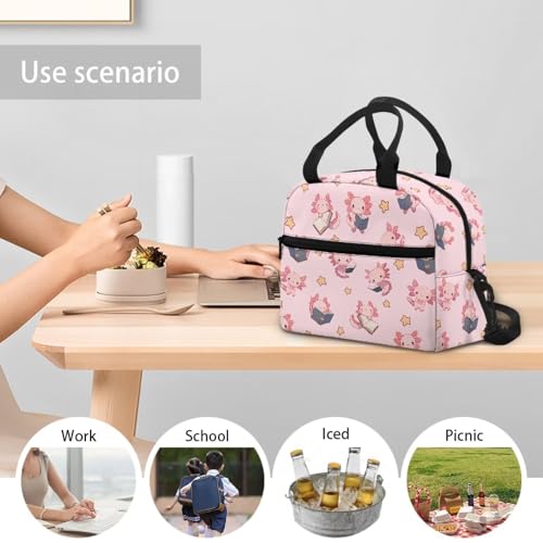 Axolotl Lunch Box Kids Boys 7-8 Kawaii One Piece Lunch Box for Girls 4-6 Insulated Meal Bag for Kids 6-8 Preschool Kindergarten Toddler Elementary School Adjustable Shoulder Strap Portable - color: Kawaii Axolotl