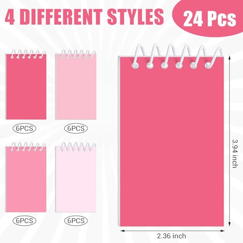 Epakh 24 Pcs Student Gift Bulk Pocket Spiral Notebook Memo Pads Mini Blank Pocket Notebooks 20 Sheets Per Notebook for School Classroom Home Office Nurses(Pink) - color: Pink