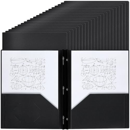 Lincia 100 Pcs Plastic Folders with Pockets and Prong Folders with Prongs 2 Pockets for Office, School for Students, Teachers, Office Workers(Black) - color: Black