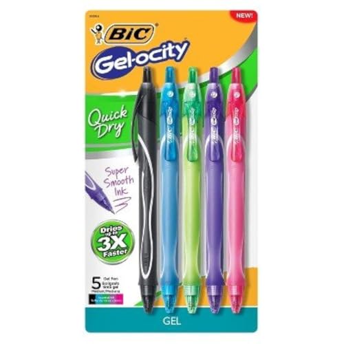 BIC® Gel-ocity Quick Dry Gel Pens 0.7 mm Medium Point Multicolor 5ct Multi-Colored
