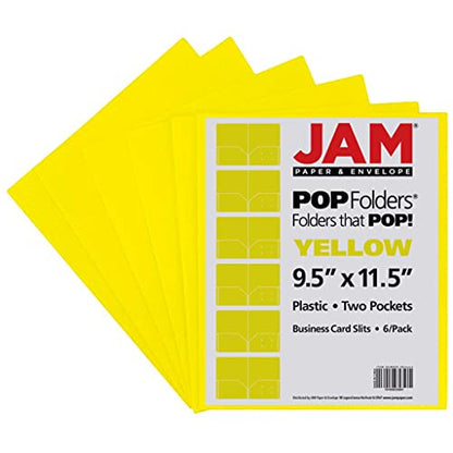 JAM PAPER Plastic 2 Pocket POP Folders - Durable School Folders - Yellow - 6/Pack - color: Yellow, size: 6 Per Pack